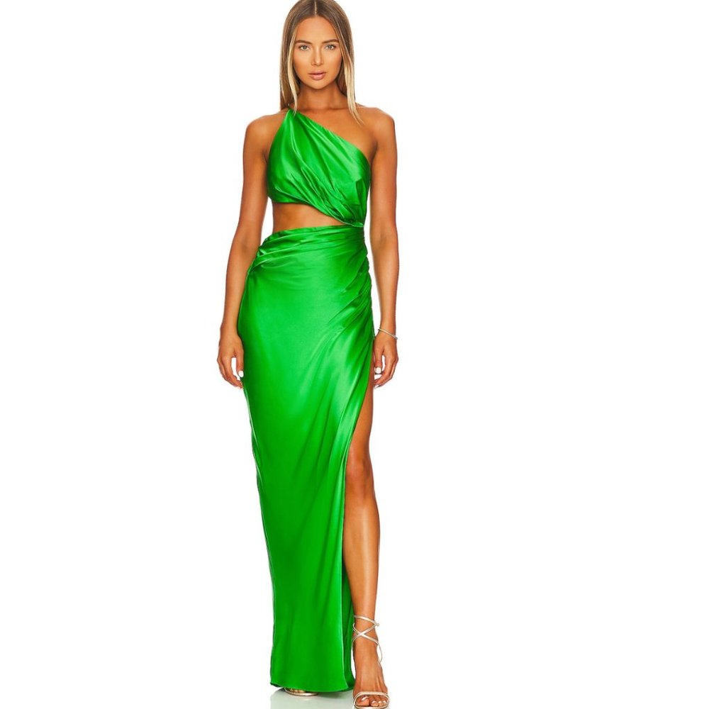 Green Asymmetrical One-Shoulder Prom Gown